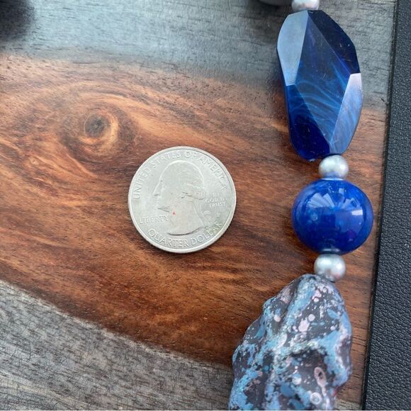 Blue Silver Chunky Necklace Long - Picture 5 of 8